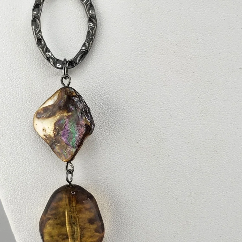 Long Gun Metal Bead Shell‎ Layered Necklace